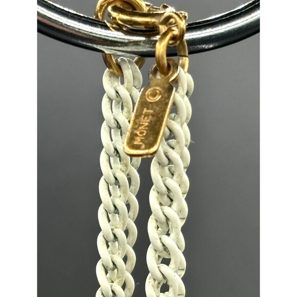 Vintage Monet‎ White Enamel over Metal Chain Necklace with Tassel Signed 24in - Picture 13 of 13
